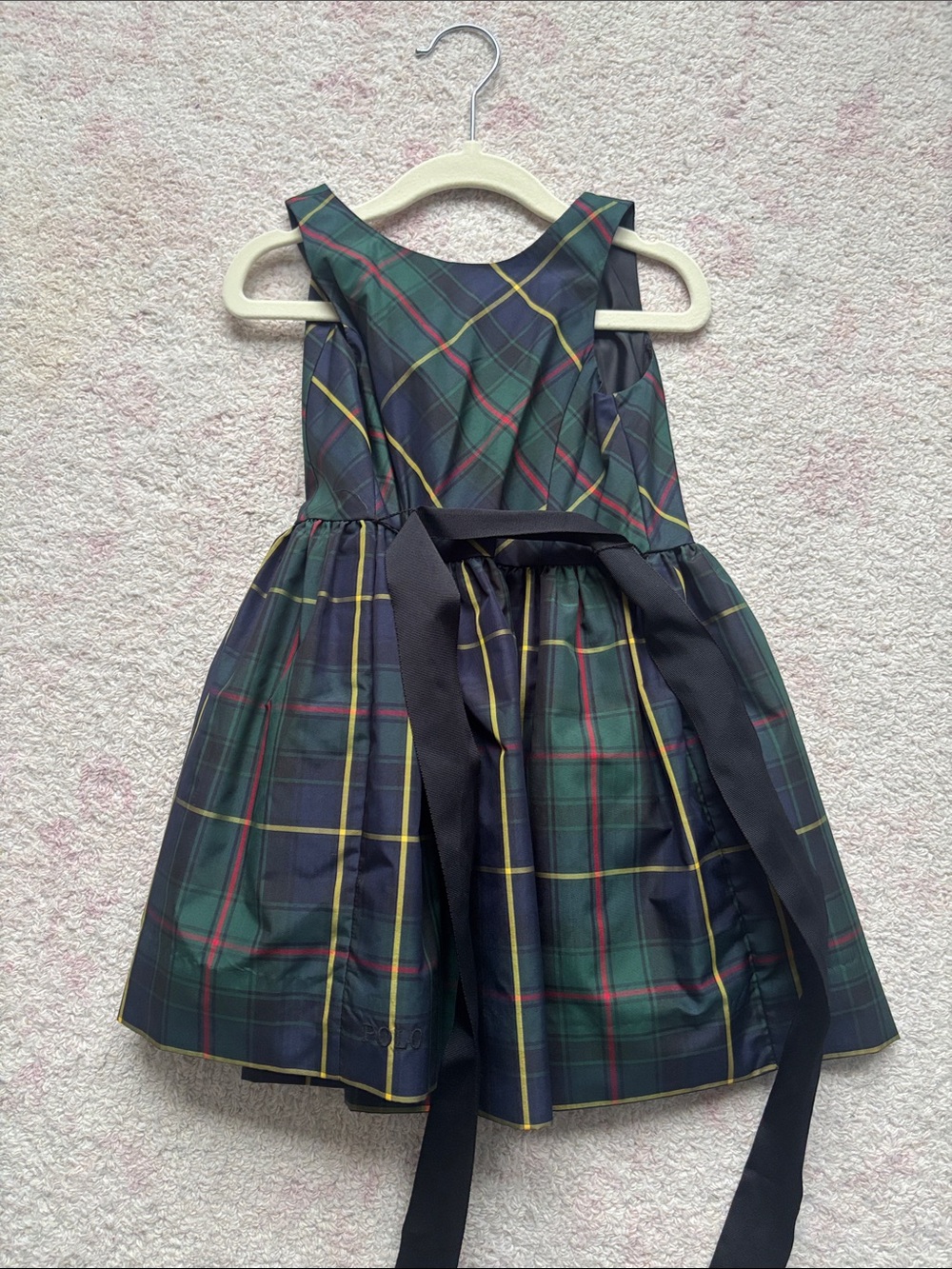 Polo by Ralph Lauren Navy and Green Tartan Sash Dress